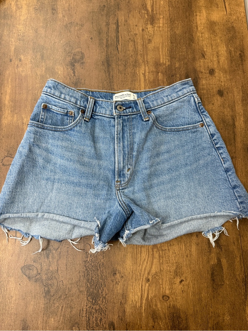 Abercrombie & Fitch High Rise "The 90s Relaxed Cutoff Shorts" Light Blue Women's
